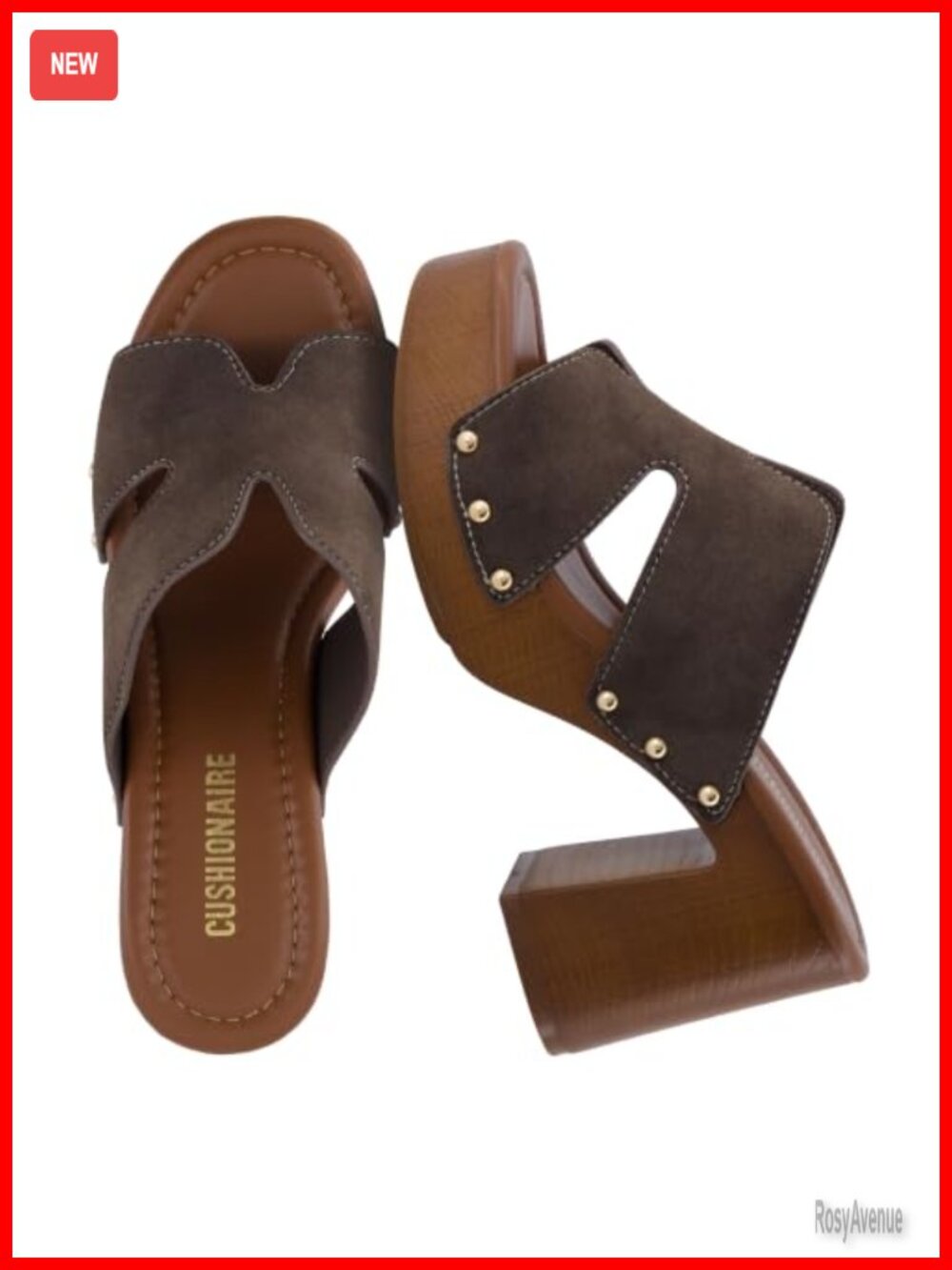 Cushioned Footbed Chunky Block Heel Sandals Women's Vegan Suede Slip On Studded